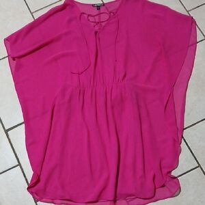 EXPRESS Womens Size L Fuchsia Pink Wide Sleeved Sheer Tunic Top